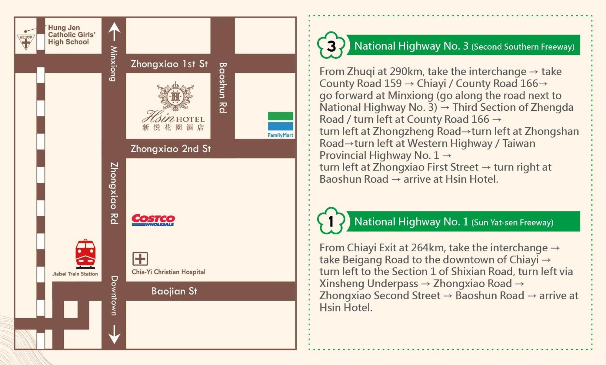 Hsin Hotel Chiayi Eksteriør billede Directions to Hsin Hotel